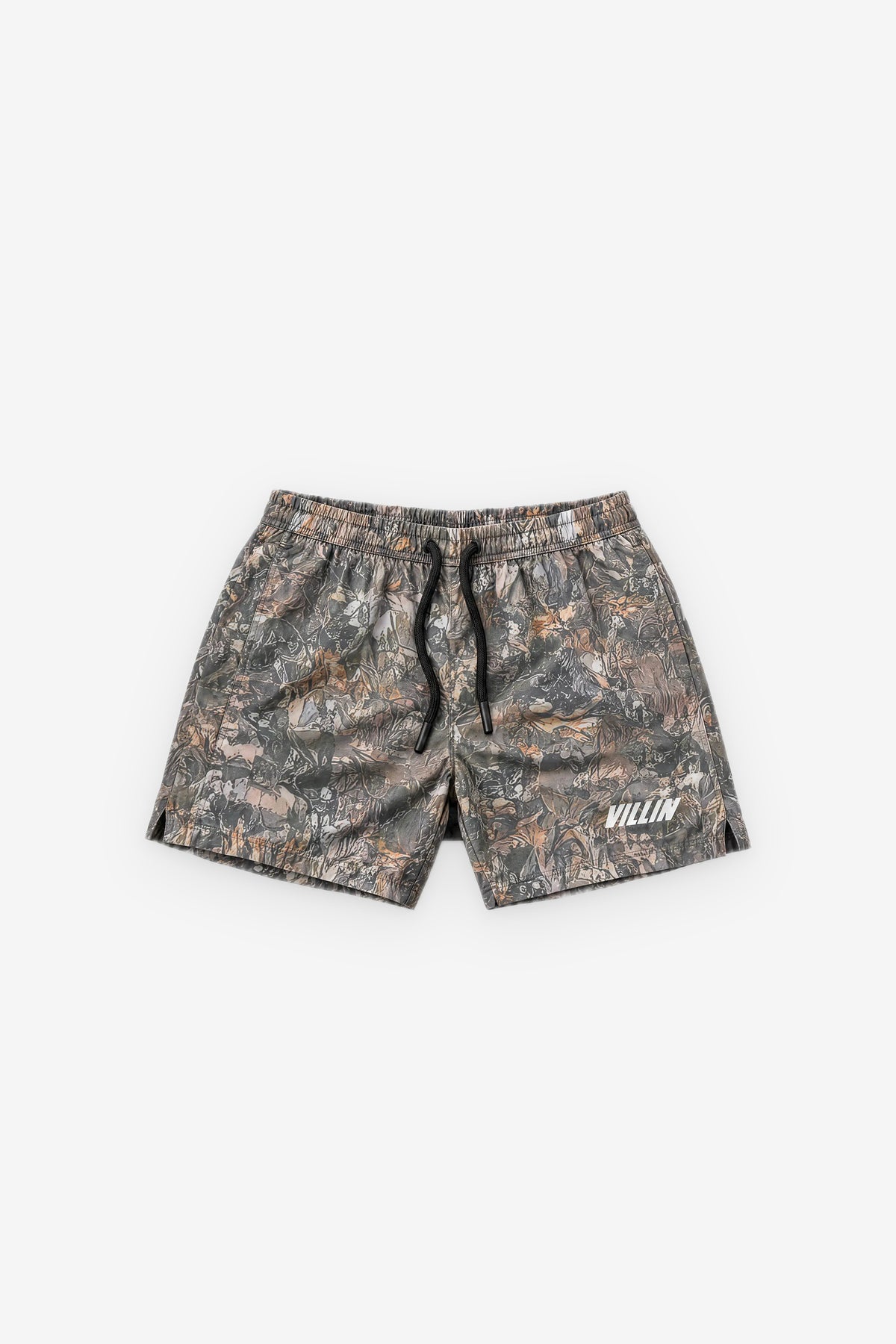 VILLIN Vantage Shorts in Hunter Camo — flat lay