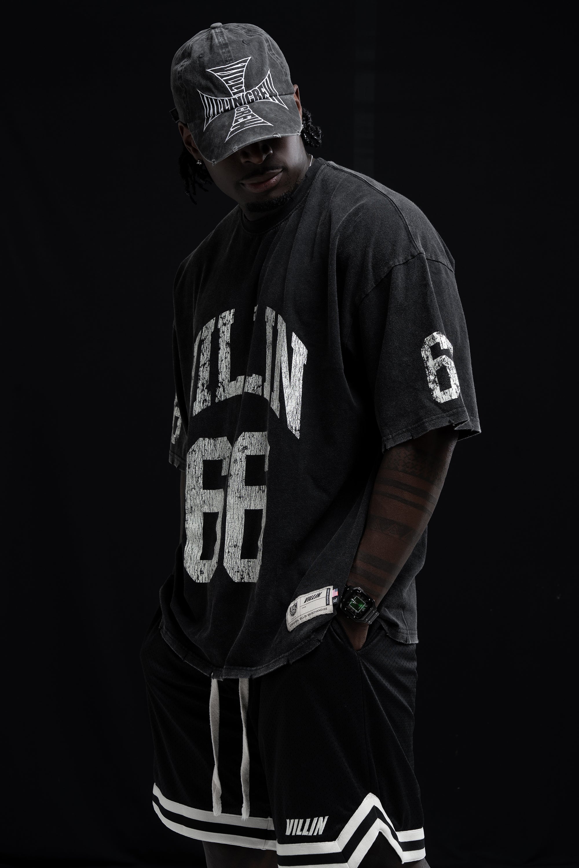 VILLIN JERSEY oversized tee in vintage black — men's