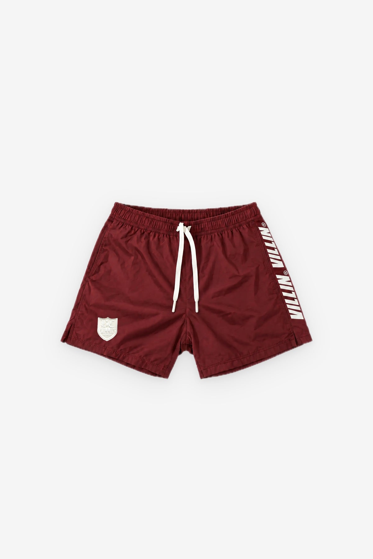 VILLIN Outlaw Shorts in Burgundy — flat lay