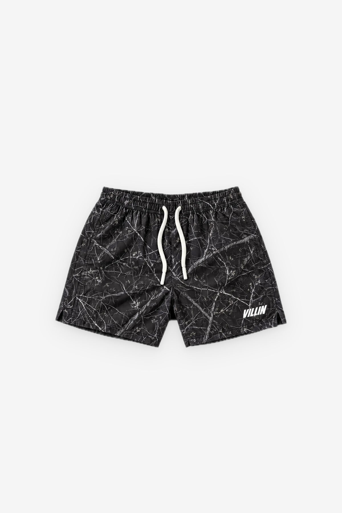 VILLIN Vantage Shorts in Black Camo — flat lay