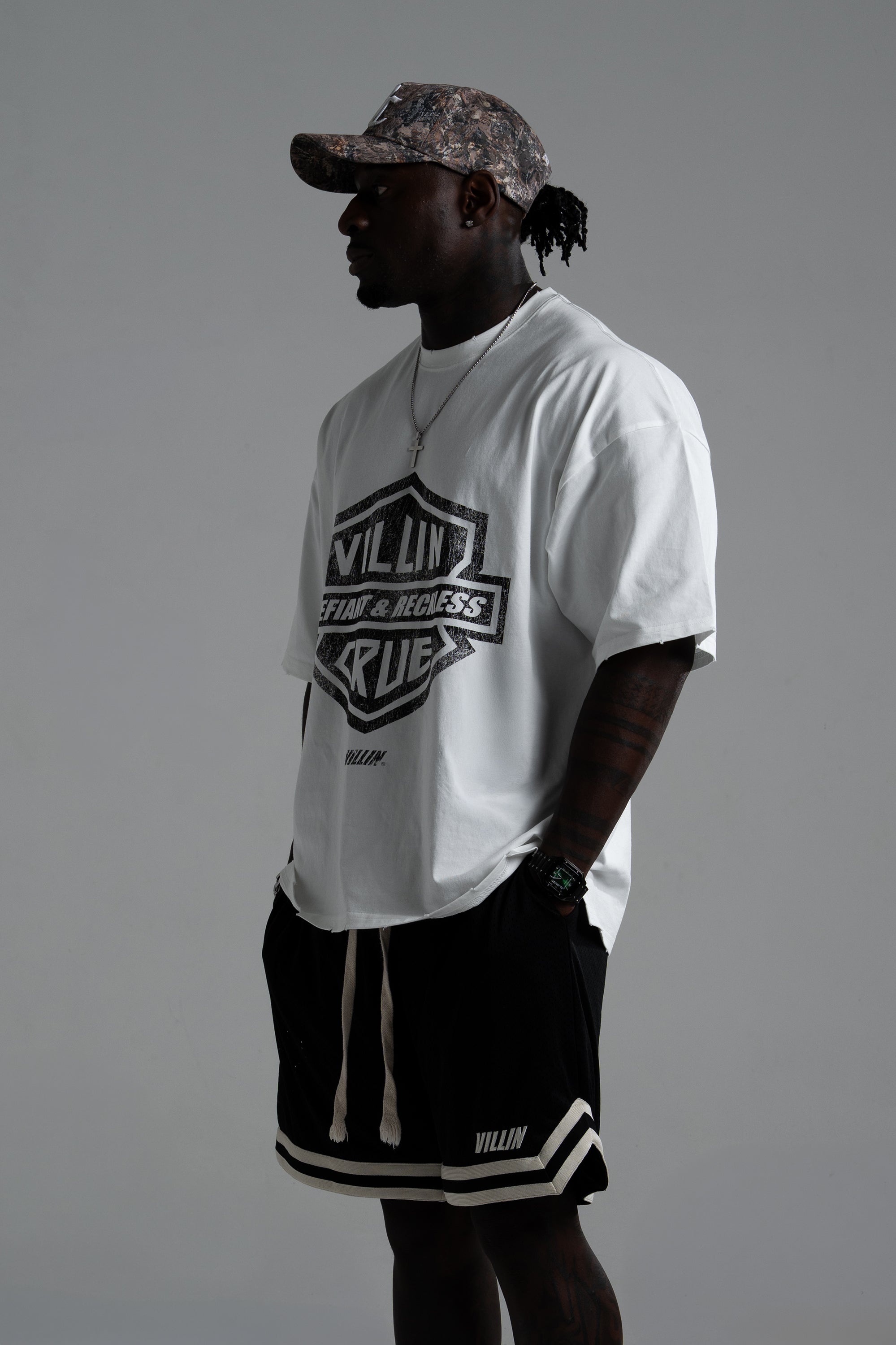 VILLIN RIDER oversized tee in vintage white — men's