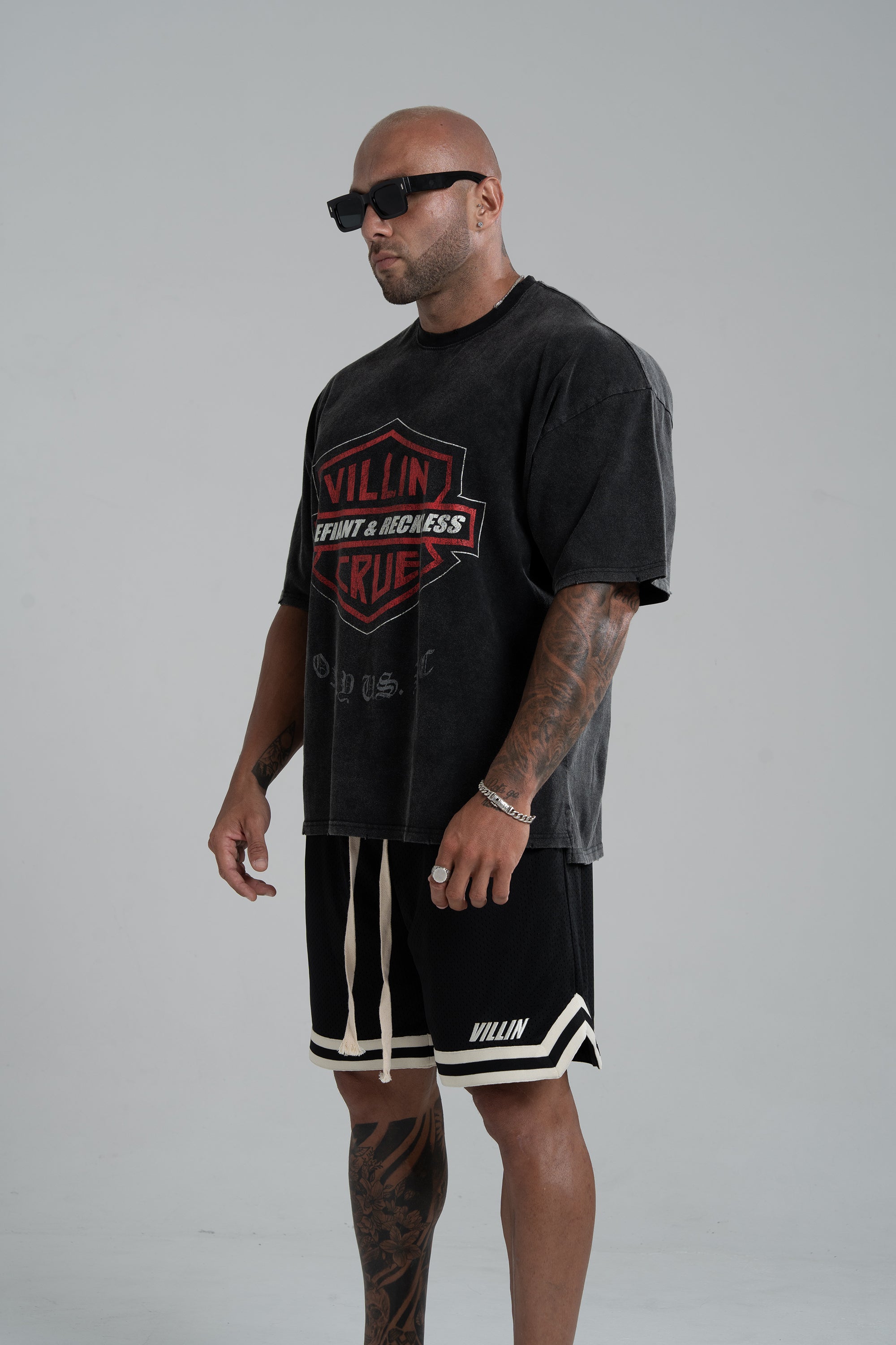 VILLIN RIDER oversized tee in vintage black — men's